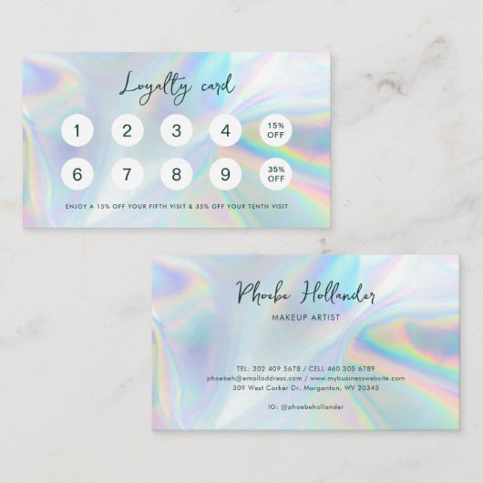 Moderne Script Holografische Zakelijke Klant Klantenkaartje (Voorkant / Achterkant)