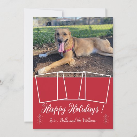 Moderne script hond foto collage rode kerstkaart (Voorkant)
