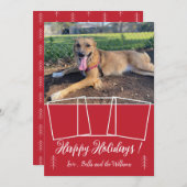 Moderne script hond foto collage rode kerstkaart (Voorkant / Achterkant)