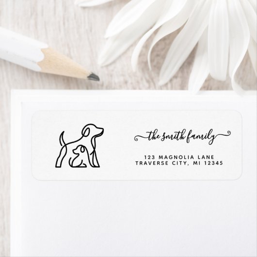 Moderne script hond silhouet retouradres  etiket (Insitu)