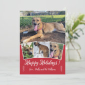 Moderne Script Hondenfoto Collage Rode Kerstkaart (Staand voorkant)