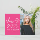 Moderne Script Hot Pink Fotogradatie Partij Kaart (Staand voorkant)