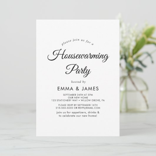 Moderne Script Housewarming Party Uitnodiging (Staand voorkant)