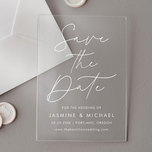 Moderne Script Huwelijk Save the Date Acryl Uitnodigingen