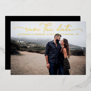 Moderne Script Huwelijk Save the Date Folie Uitnodiging