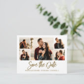 Moderne Script Huwelijk Save The Date Foto Collage Briefkaart (Staand voorkant)