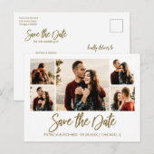 Moderne Script Huwelijk Save The Date Foto Collage Briefkaart (Voorkant / Achterkant)