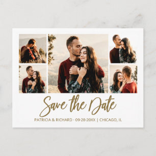 Moderne Script Huwelijk Save The Date Foto Collage Briefkaart