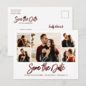 Moderne Script Huwelijk Save The Date Foto Collage Briefkaart (Voorkant / Achterkant)