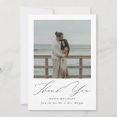 Moderne Script Huwelijksreis Vakantie Strand Foto Bedankkaart (Voorkant)