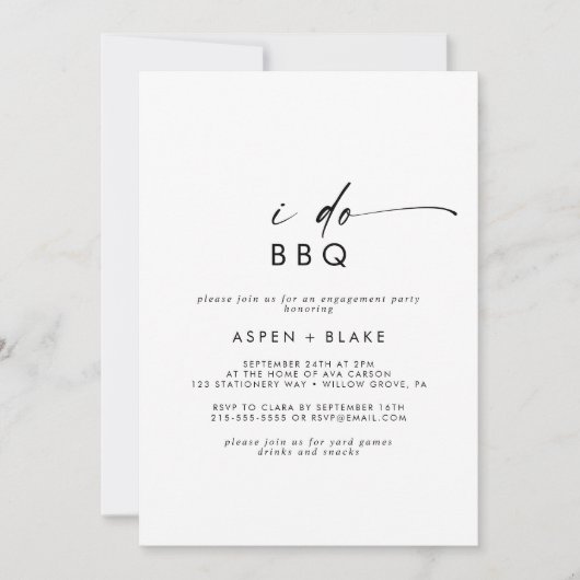 Moderne script I Do BBQ Engagement Party Kaart (Voorkant)