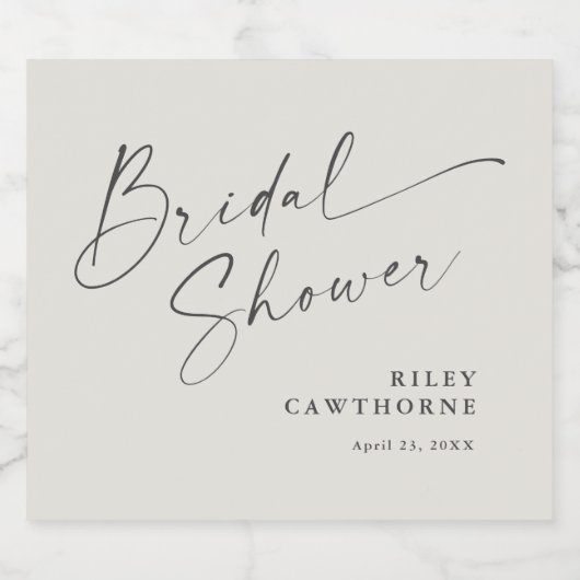 Moderne Script Ivoor Boho Bruidsdouche Sparkling Wijnetiket (Enkel label)