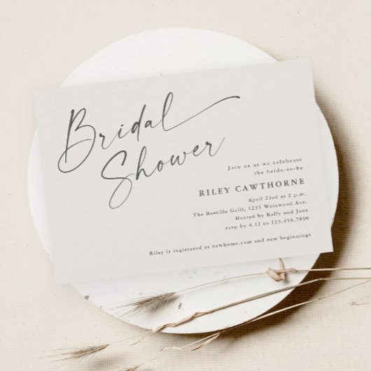 Moderne script ivoor boho bruiloftsborrel kaart