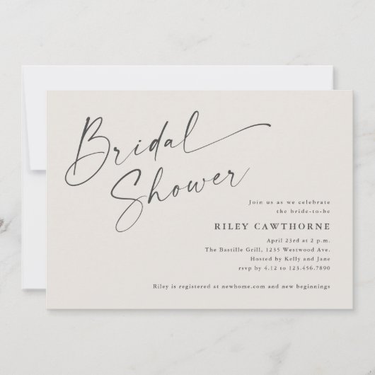 Moderne script ivoor boho bruiloftsborrel kaart (Voorkant)