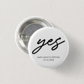 Moderne Script Ja Betrokkenheid Huwelijksfeest Ronde Button 3,2 Cm (Voorkant /achterkant)
