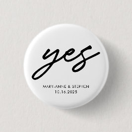Moderne Script Ja Betrokkenheid Huwelijksfeest Ronde Button 3,2 Cm