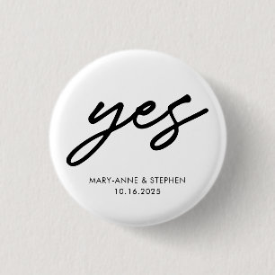 Moderne Script Ja Betrokkenheid Huwelijksfeest Ronde Button 3,2 Cm