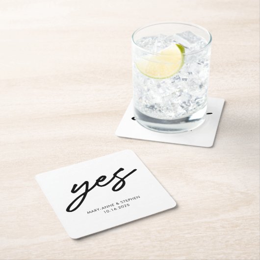 Moderne Script Ja Verloving Wedding Party Kartonnen Onderzetters (Insitu)