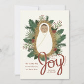Moderne Script Joy Baby Jesus Natitivity Kerstmis Feestdagenkaart (Voorkant)