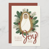 Moderne Script Joy Baby Jesus Natitivity Kerstmis Feestdagenkaart (Voorkant / Achterkant)