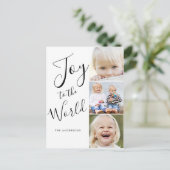 Moderne Script Joy to The World 3 Foto Collage Feestdagenkaart (Staand voorkant)