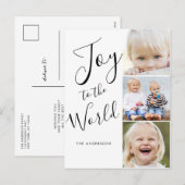 Moderne Script 'Joy to The World 3' Fotocollage Feestdagenkaart (Voorkant / Achterkant)