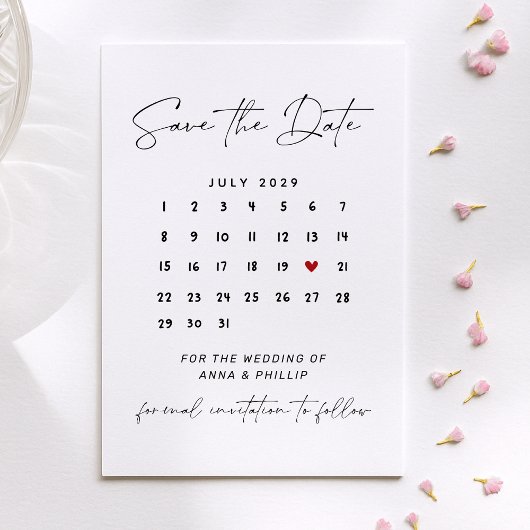 Moderne Script Kalendar Huwelijk Bewaar de Datum Kaart