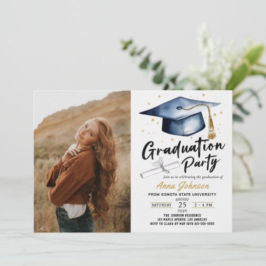 Moderne Script kalligrafie foto afstudeerfeest Kaart (Staand voorkant)