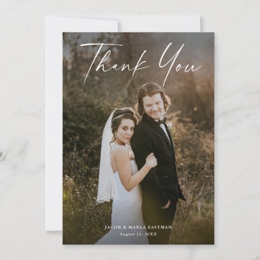 Moderne Script kalligrafie foto bruiloft dank u Kaart (Voorkant)