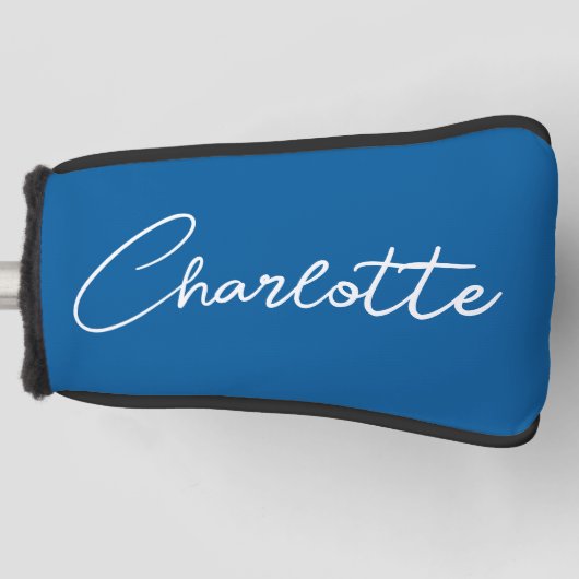Moderne script kalligrafie naam eenvoudig helderbl golfheadcover (Voorkant)