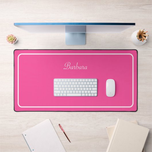 Moderne script kalligrafie op neon roze bureaumat (Kantoor 1)