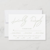 Moderne script kalligrafie salie groen wit bruilof RSVP kaartje (Voorkant)