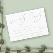 Moderne script kalligrafie salie groen wit bruilof RSVP kaartje