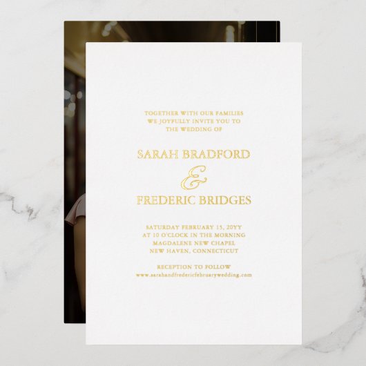 Moderne Script kalligrafie wit foto bruiloft Folie Uitnodiging (Voorkant / Achterkant)