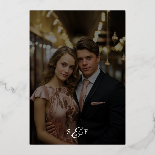 Moderne Script kalligrafie wit foto bruiloft Folie Uitnodiging (Achterkant)