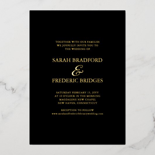 Moderne Script kalligrafie zwart foto bruiloft Folie Uitnodiging (Voorkant)