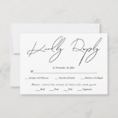 Moderne script kalligrafie zwart op witte bruiloft RSVP kaartje (Voorkant)