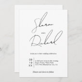 Moderne script kalligrafie zwart, wit bruiloft kaart (Voorkant / Achterkant)