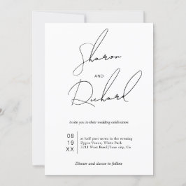 Moderne script kalligrafie zwart, wit bruiloft kaart