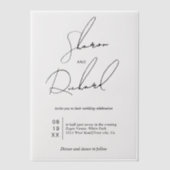Moderne script kalligrafie zwart, wit bruiloft vellum uitnodigingen (Voorkant)