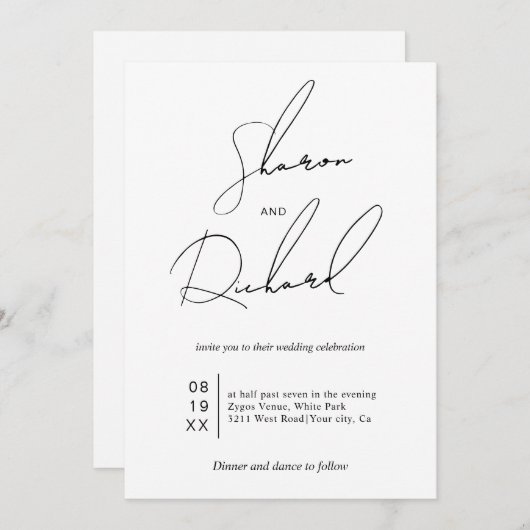 Moderne script kalligrafie zwart wit QR bruiloft Kaart (Voorkant / Achterkant)