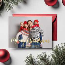 Moderne Script Kerst Foto Goud Folie Feestdagenkaart