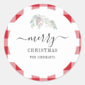 Moderne Script Kerst Watercolor Bloemen Ronde Sticker (Voorkant)