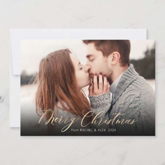 Moderne Script Kerstboom 2 Foto Kerstmis Feestdagenkaart (Voorkant)