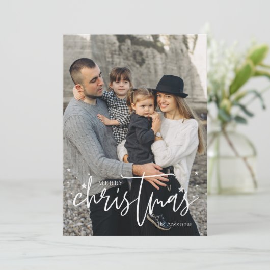 Moderne Script Kerstboom - 6 Fotocollage Feestdagenkaart (Staand voorkant)