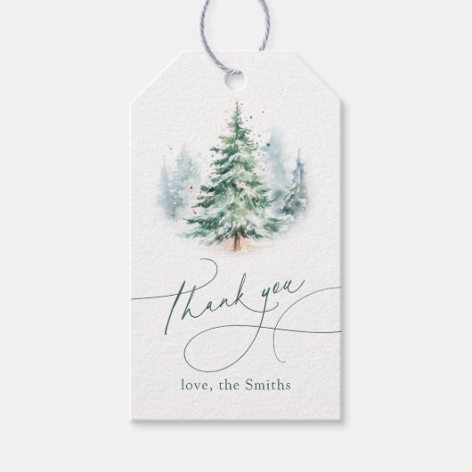 Moderne Script Kerstboom Bedankt Cadeaulabel (Voorkant)