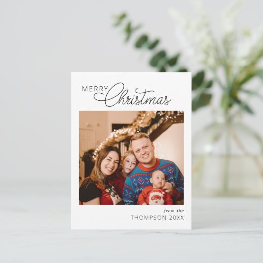 Moderne script kerstfoto's met vrolijk kerstfeest briefkaart (Staand voorkant)