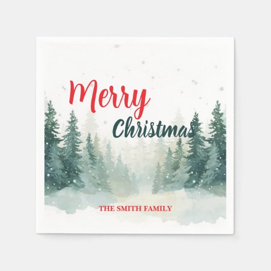 Moderne Script Kerstmis Kerst winter dennenboom vo Servet (Voorkant)