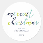 Moderne script "Klassieke Kerstmis" Classic Round  Ronde Sticker (Voorkant)