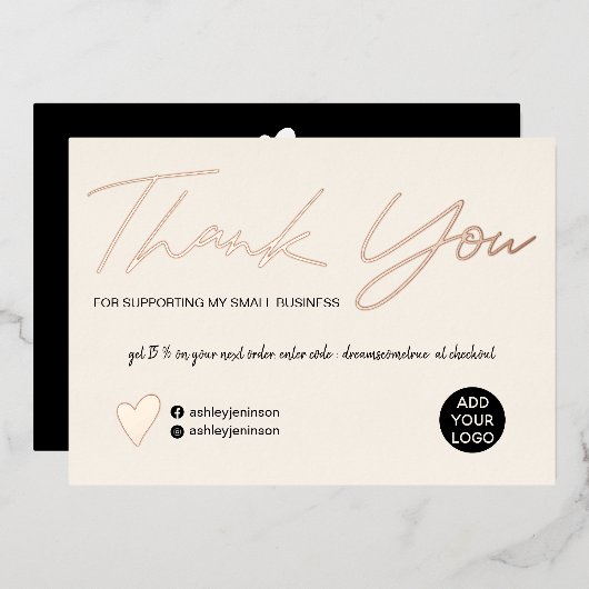 Moderne script knip roze orde bedankt folie uitnodiging (Voorkant / Achterkant)